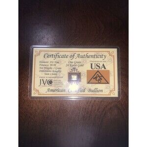 ONE (1)GRAIN .999 Fine 24k Solid Gold Bar Ingot Bullion with COA // Minted ACB